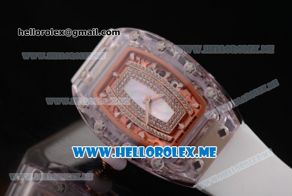 Richard Mille RM 07-02 Miyota 9015 Automatic Pink Sapphire Case with White Rubber Strap and White MOP Dial White Markers - Click Image to Close